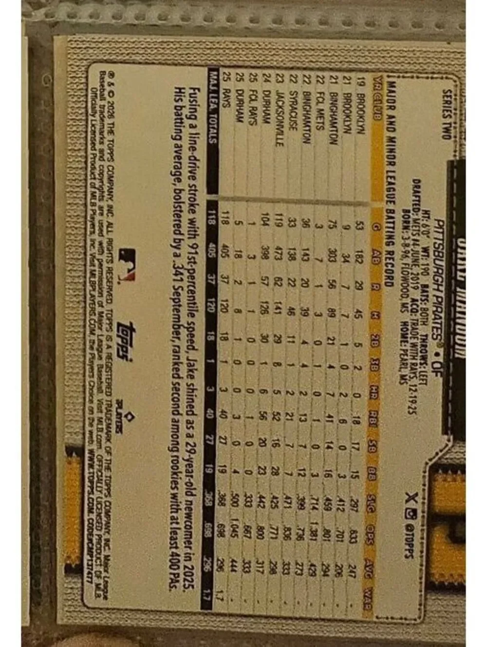 Jake Mangum [Sandglitter insert] #485 - 2026 Topps Series 2 - Pittsburgh Pirates - Picture 2 of 2